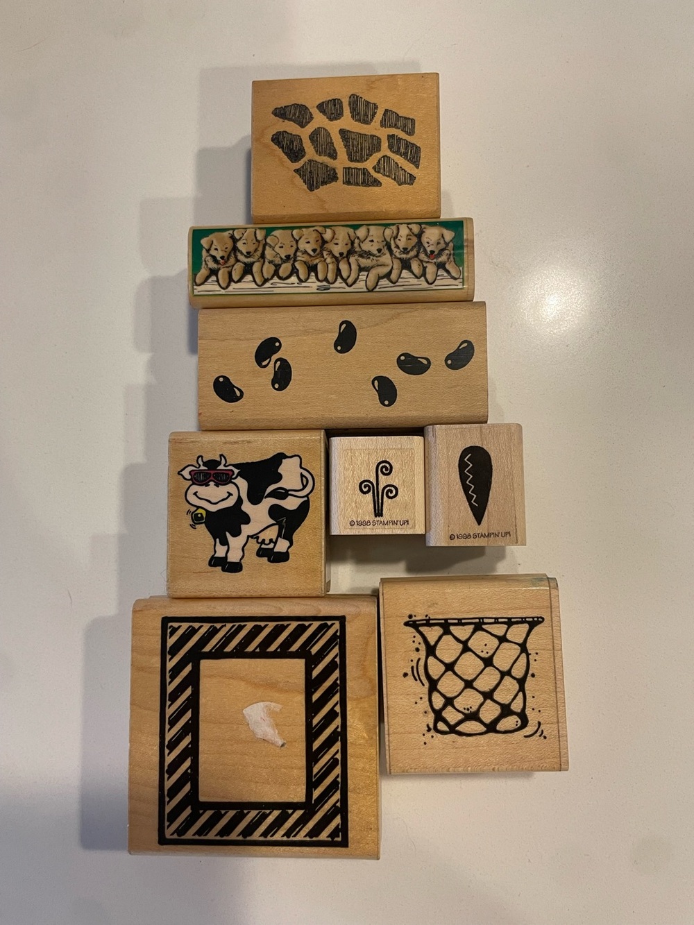 Rubber stamps wood Lot Of 8 Pieces Cow And Mixed Vintage